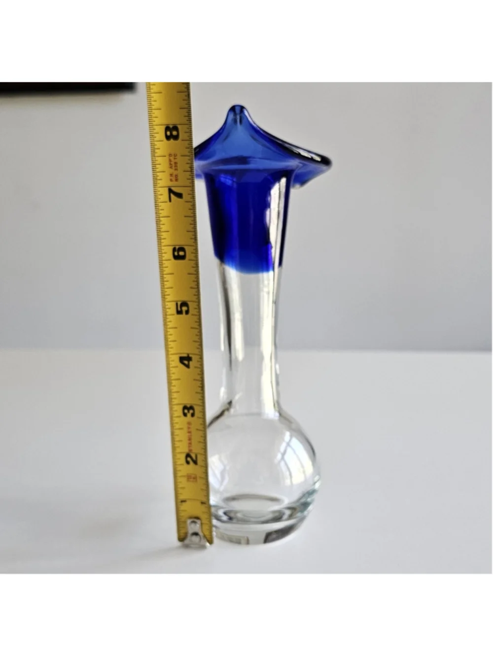 Vintage Murano Style Cobalt Blue & Clear Art Glass Jack-in-the-Pulpit Vase
